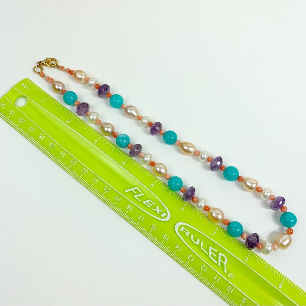 Amethyst Turquoise Pearl Coral Beaded Necklace - Picture 4 of 4